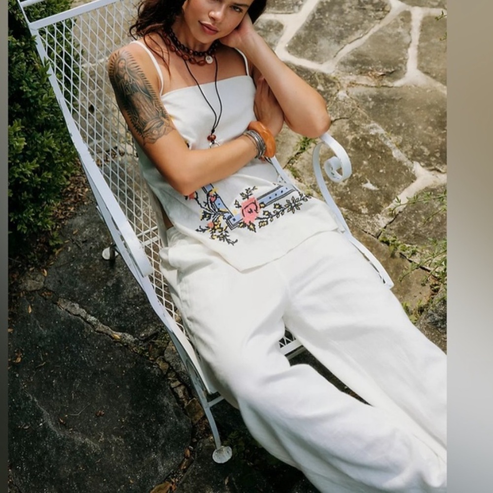 Free People Sight Seer Linen Ivory Embroidered Set - Picture 2 of 7